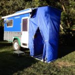 External shower/toilet tent with hard roof and floor